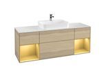 Villeroy und Boch Finion Waschtischunterschrank G451HFPC 160cm, Abdeckplatte white matt, Emotion, Regale Gold matt lacquer, Oak Veneer
