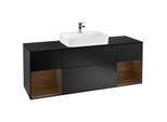 Villeroy und Boch Finion Waschtischunterschrank G452GNPD 160cm, Abdeckplatte black matt, Emotion, Regale Walnut veneer, Black matt lacquer