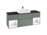 Villeroy und Boch Finion Waschtischunterschrank G452GFGM 160cm, Abdeckplatte black matt, Emotion, Regale Glossy white lacquer, Olive Matt Lacquer
