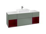 Villeroy und Boch Finion Waschtischunterschrank F451HBGM 160x60,3cm, Abdeckplatte white matt, Regale Peony matt lacquer, Olive Matt Lacquer