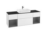 Villeroy und Boch Finion Waschtischunterschrank F452GKGF 160x60,3cm, Abdeckplatte black matt, Regale Anthracite matt lacquer, Glossy white lacquer