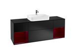 Villeroy und Boch Finion Waschtischunterschrank F452HBPD 160x60,3cm, Abdeckplatte black matt, Regale Peony matt lacquer, Black matt lacquer