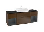 Villeroy und Boch Finion Waschtischunterschrank F452HGGN 160x60,3cm, Abdeckplatte black matt, Regale Midnight matt lacquer, Walnut veneer