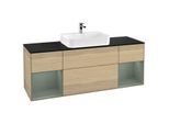 Villeroy und Boch Finion Waschtischunterschrank F452GMPC 160x60,3cm, Abdeckplatte black matt, Regale Olive matt lacquer, Oak Veneer