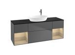 Villeroy und Boch Finion Waschtischunterschrank F982PCGK 160cm, Abdeckplatte black matt, Regale Oak Veneer, Anthracite matt