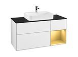 Villeroy und Boch Finion Waschtischunterschrank F422HFGF 120cm, Abdeckplatte black matt, Regal rechts Gold matt, Glossy white lacquer