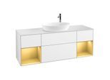 Villeroy und Boch Finion Waschtischunterschrank F981HFGF 160cm, Abdeckplatte white matt, Regale Gold matt lacquer, Glossy white lacquer