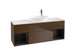 Villeroy und Boch Finion Waschtischunterschrank F981PDGN 160cm, Abdeckplatte white matt, Regale Black matt lacquer, Walnut veneer