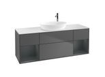 Villeroy und Boch Finion Waschtischunterschrank F981HGGK 160cm, Abdeckplatte white matt, Regale Midnight matt lacquer, Anthracite matt