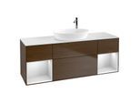 Villeroy und Boch Finion Waschtischunterschrank F981MTGN 160cm, Abdeckplatte white matt, Regale White matt lacquer, Walnut veneer