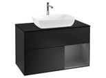 Villeroy und Boch Finion Waschtischunterschrank G782GKPD 100cm, Abdeckplatte black matt, Emotion, Regale Anthracite matt lacquer, Black matt lacquer