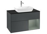 Villeroy und Boch Finion Waschtischunterschrank G782GMHG 100cm, Abdeckplatte black matt, Emotion, Regale Olive matt lacquer, Midnight Blue Matt Lacquer