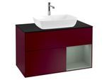 Villeroy und Boch Finion Waschtischunterschrank G782GMHB 100cm, Abdeckplatte black matt, Emotion, Regale Olive matt lacquer, Peony Matt