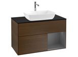 Villeroy und Boch Finion Waschtischunterschrank G782GKGN 100cm, Abdeckplatte black matt, Emotion, Regale Anthracite matt lacquer, Walnut veneer