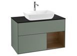 Villeroy und Boch Finion Waschtischunterschrank G782GNGM 100cm, Abdeckplatte black matt, Emotion, Regale Walnut Veneer, Olive Matt Lacquer