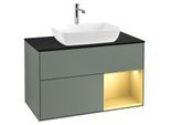 Villeroy und Boch Finion Waschtischunterschrank G782HFGM 100cm, Abdeckplatte black matt, Emotion, Regale Gold matt lacquer, Olive Matt Lacquer