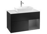 Villeroy und Boch Finion Waschtischunterschrank G781GKPD 100cm, Abdeckplatte white matt, Emotion, Regale Anthracite matt lacquer, Black matt lacquer