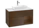 Villeroy und Boch Finion Waschtischunterschrank G781GNGN 100cm, Abdeckplatte white matt, Emotion, Regale Walnut Veneer, Walnut veneer