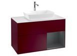 Villeroy und Boch Finion Waschtischunterschrank G781HGHB 100cm, Abdeckplatte white matt, Emotion, Regale Midnight matt lacquer, Peony Matt
