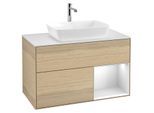 Villeroy und Boch Finion Waschtischunterschrank G781MTPC 100cm, Abdeckplatte white matt, Emotion, Regale White matt lacquer, Oak Veneer