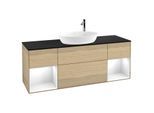 Villeroy und Boch Finion Waschtischunterschrank G982GFPC 160cm, Abdeckplatte black matt, Emotion, Regale Glossy white lacquer, Oak Veneer