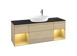 Villeroy und Boch Finion Waschtischunterschrank G982HFPC 160cm, Abdeckplatte black matt, Emotion, Regale Gold matt lacquer, Oak Veneer