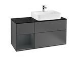 Villeroy und Boch Finion Waschtischunterschrank F142HGGK 120cm, Abdeckplatte Glass Black Matt, Regal links Midnight Blue Matt Lacquer, Anthracite matt
