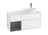 Villeroy und Boch Finion Waschtischunterschrank F921GKGF 120cm, Abdeckplatte white matt, Regale Anthracite matt lacquer, Glossy white lacquer