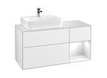 Villeroy und Boch Finion Waschtischunterschrank G151GFGF 120cm, Abdeckplatte white matt, Emotion, Regal links Glossy white lacquer, Glossy white lacquer