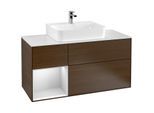 Villeroy und Boch Finion Waschtischunterschrank F161MTGN 120cm, Abdeckplatte white matt, Regal links White matt lacquer, Walnut veneer