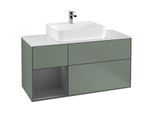 Villeroy und Boch Finion Waschtischunterschrank F161GKGM 120cm, Abdeckplatte white matt, Regal links Anthracite matt, Olive Matt Lacquer