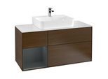 Villeroy und Boch Finion Waschtischunterschrank F161HGGN 120cm, Abdeckplatte white matt, Regal links Midnight Blue Matt Lacquer, Walnut veneer