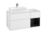 Villeroy und Boch Finion Waschtischunterschrank F151PDGF 120cm, Abdeckplatte white matt, Regal rechts Black matt lacquer, Glossy white lacquer