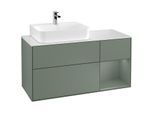 Villeroy und Boch Finion Waschtischunterschrank F151GMGM 120cm, Abdeckplatte white matt, Regal rechts Olive Matt Lacquer, Olive Matt Lacquer