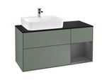 Villeroy und Boch Finion Waschtischunterschrank F152GKGM 120cm, Abdeckplatte black matt, Regal rechts Anthracite matt, Olive Matt Lacquer