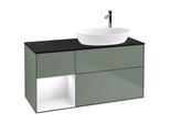Villeroy und Boch Finion Waschtischunterschrank G922GFGM 120cm, Abdeckplatte black matt, Emotion, Regale Glossy white lacquer, Olive Matt Lacquer