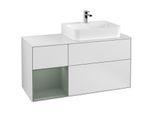 Villeroy und Boch Finion Waschtischunterschrank G141GMMT 120cm, Abdeckplatte white matt, Emotion, Regal links Olive Matt Lacquer, White matt lacquer