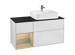 Villeroy und Boch Finion Waschtischunterschrank G142PCMT 120cm, Abdeckplatte black matt, Emotion, Regal links Oak Veneer, White matt lacquer