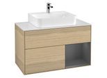 Villeroy und Boch Finion Waschtischunterschrank G121GKPC 100cm, Abdeckplatte white matt, Emotion, Regal rechts Anthracite matt, Oak Veneer