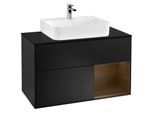 Villeroy und Boch Finion Waschtischunterschrank G122GNPD 100cm, Abdeckplatte black matt, Emotion, Regal rechts Walnut veneer, Black matt lacquer