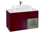 Villeroy und Boch Finion Waschtischunterschrank F121GMHB 100cm, Abdeckplatte weiß matt, Regal rechts Olive Matt Lacquer, Peony Matt