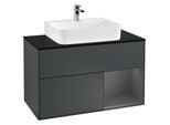 Villeroy und Boch Finion Waschtischunterschrank G122GKHG 100cm, Abdeckplatte black matt, Emotion, Regal rechts Anthracite matt, Midnight Blue Matt Lacquer