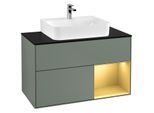 Villeroy und Boch Finion Waschtischunterschrank F122HFGM 100cm, Abdeckplatte black matt, Regal rechts Gold matt, Olive Matt Lacquer