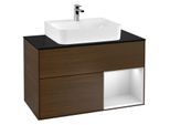 Villeroy und Boch Finion Waschtischunterschrank F122MTGN 100cm, Abdeckplatte black matt, Regal rechts White matt lacquer, Walnut veneer