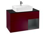 Villeroy und Boch Finion Waschtischunterschrank F122HGHB 100cm, Abdeckplatte black matt, Regal rechts Midnight Blue Matt Lacquer, Peony Matt