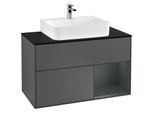 Villeroy und Boch Finion Waschtischunterschrank F122HGGK 100cm, Abdeckplatte black matt, Regal rechts Midnight Blue Matt Lacquer, Anthracite matt