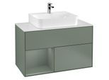 Villeroy und Boch Finion Waschtischunterschrank G111GMGM 100cm, Abdeckplatte white matt, Emotion, Regal links Olive Matt Lacquer, Olive Matt Lacquer