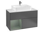 Villeroy und Boch Finion Waschtischunterschrank G111GMGK 100cm, Abdeckplatte white matt, Emotion, Regal links Olive Matt Lacquer, Anthracite matt