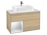 Villeroy und Boch Finion Waschtischunterschrank G111MTPC 100cm, Abdeckplatte white matt, Emotion, Regal links White matt lacquer, Oak Veneer