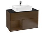 Villeroy und Boch Finion Waschtischunterschrank G112GNGN 100cm, Abdeckplatte black matt, Emotion, Regal links Walnut veneer, Walnut veneer